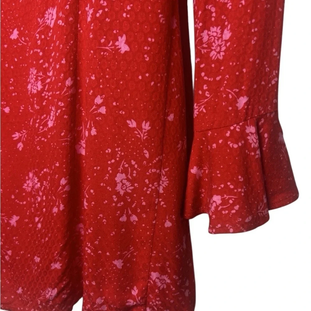 🔆 Free People Tess Floral Velvet Trim Long Sleeve Mini Dress, X-Small